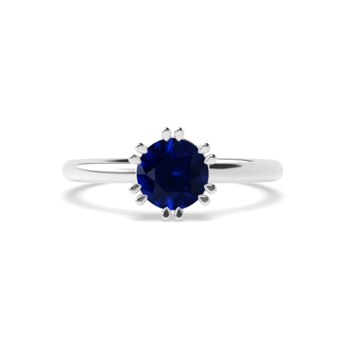 6 Prong Round Double claws Blue Sapphire Engagement Rings