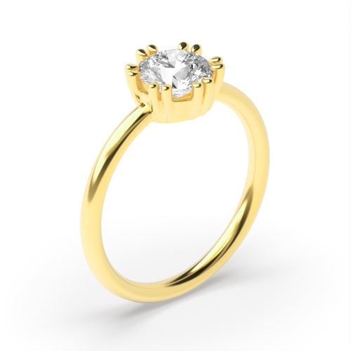 6 Prong Round Yellow Gold Double claws Engagement Rings