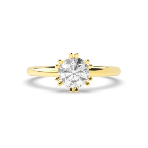 6 Prong Round Yellow Gold Double claws Engagement Rings