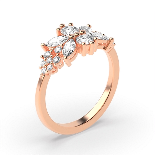4 Prong Marquise/Round Rose Gold Bursting flower Engagement Rings