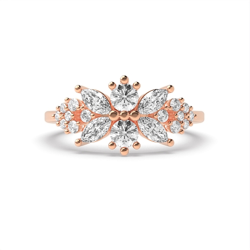 4 Prong Marquise/Round Rose Gold Bursting flower Engagement Rings