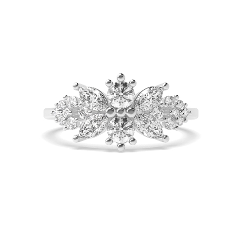 4 Prong Marquise/Round Bursting flower Moissanite Engagement Rings