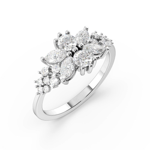 4 Prong Marquise/Round Bursting Flower Cluster Diamond Ring