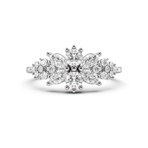 4 Prong Marquise/Round Bursting Flower Cluster Diamond Ring