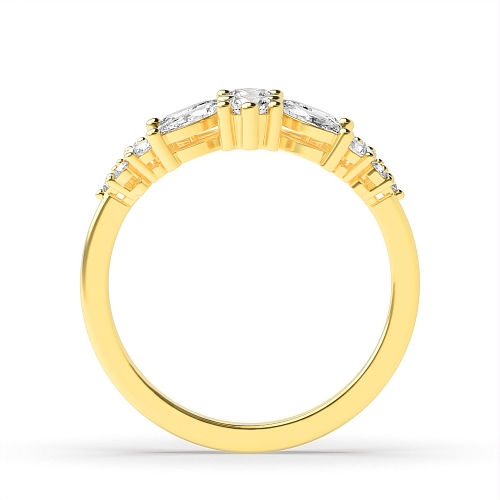 4 Prong Marquise/Round Yellow Gold Bursting flower Engagement Rings