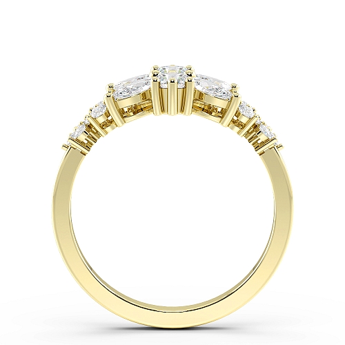 4 Prong Marquise/Round Yellow Gold Bursting flower Cluster Engagement Rings