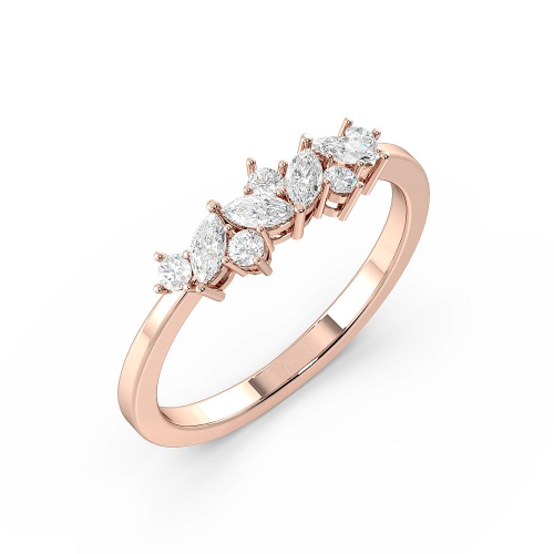 4 Prong Marquise/Round Rose Gold Cluster Diamond Rings