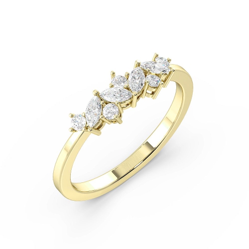 4 Prong Marquise/Round Yellow Gold Cluster Diamond Rings