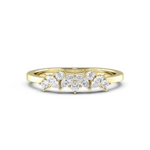 4 Prong Marquise/Round Yellow Gold Cluster Diamond Rings