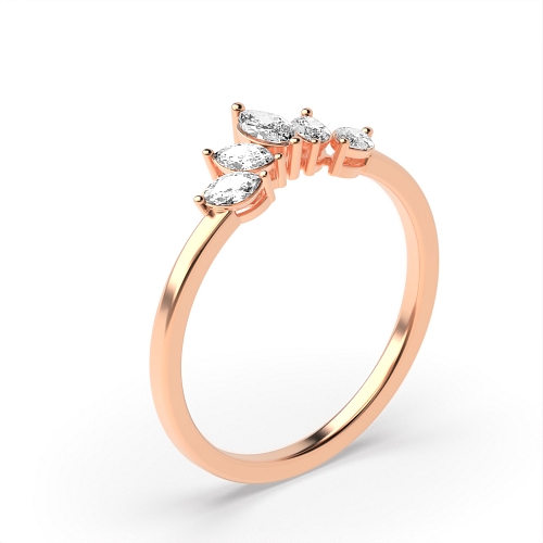 4 Prong Marquise Rose Gold 5 stone crown shaped Band Wedding Rings & Bands