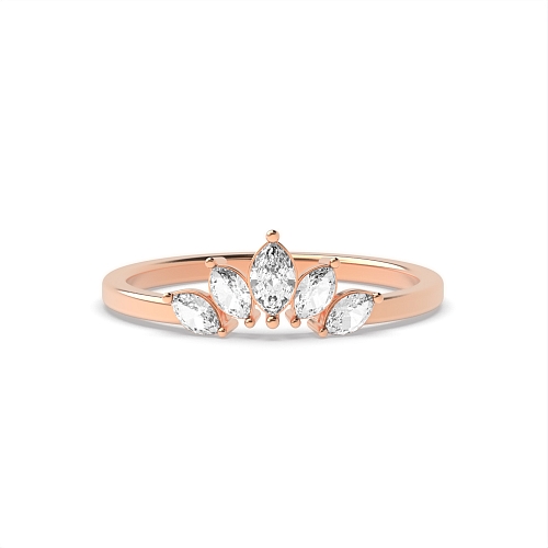 4 Prong Marquise Rose Gold 5 stone crown shaped Band Wedding Rings & Bands