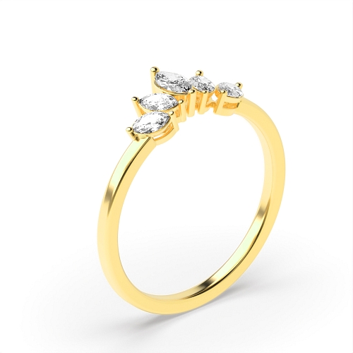 4 Prong Marquise Yellow Gold 5 stone crown shaped Band Wedding Rings & Bands