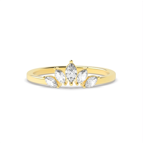 4 Prong Marquise Yellow Gold 5 stone crown shaped Band Wedding Rings & Bands