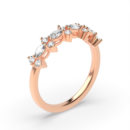 4 Prong Marquise/Round Rose Gold Unique Unusual Wedding Diamond Rings