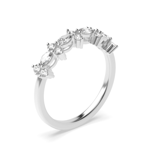 4 Prong Marquise/Round unique Half Eternity Diamond Ring