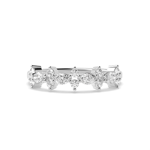 4 Prong Marquise/Round White Gold Unique Eternity Bands Diamond Rings
