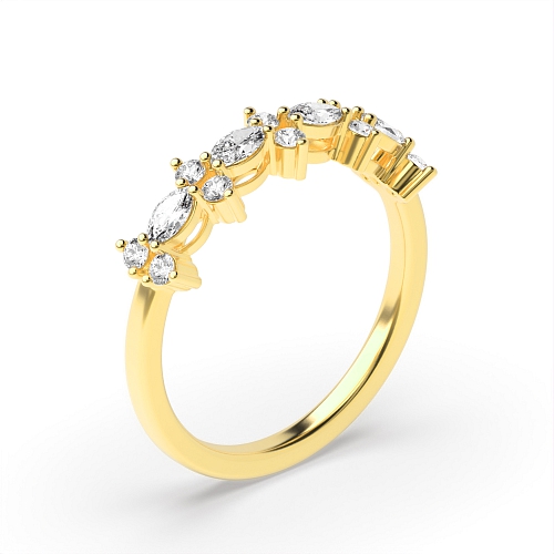 4 Prong Marquise/Round Yellow Gold Unique Eternity Diamond Rings