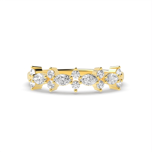 4 Prong Marquise/Round Yellow Gold Unique Eternity Diamond Rings