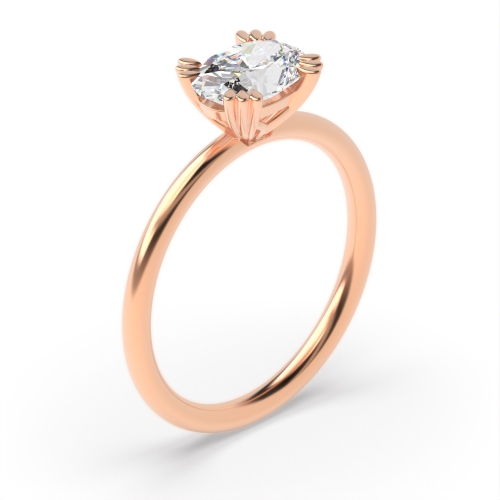4 Prong Oval Rose Gold Tri claws vertical Engagement Rings