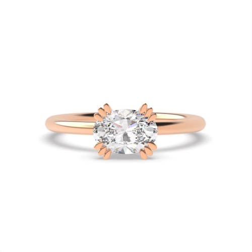 4 Prong Oval Rose Gold Tri claws vertical Engagement Rings