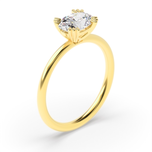 4 Prong Oval Yellow Gold Tri claws vertical Engagement Rings