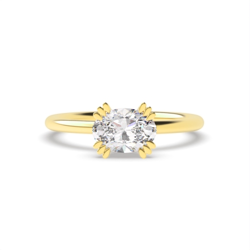 4 Prong Oval Yellow Gold Tri claws vertical Engagement Rings