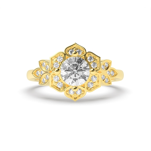 Round Yellow Gold Modern Unique Engagement Rings