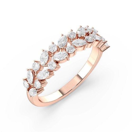 Marquise and Round 2 Rows Designer Half Eternity Diamond Rings