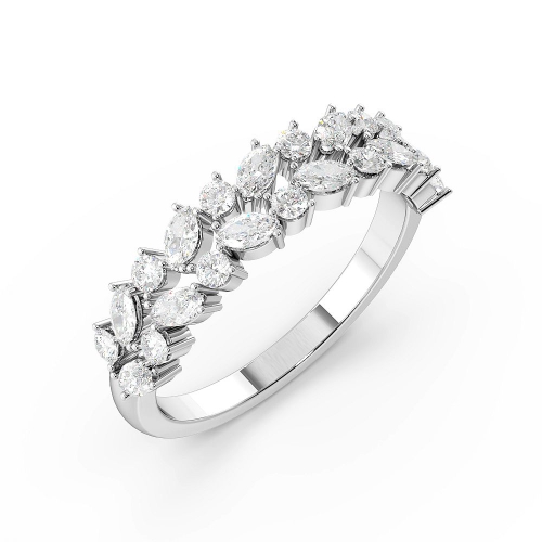 Marquise and Round 2 Rows Designer Half Eternity Lab Grown Diamond Rings