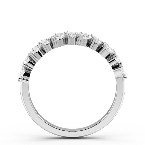 4 Prong Marquise/Round 2 Rows Half Eternity Wedding Band