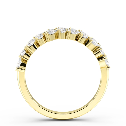 4 Prong Marquise/Round Yellow Gold Half Eternity Diamond Ring