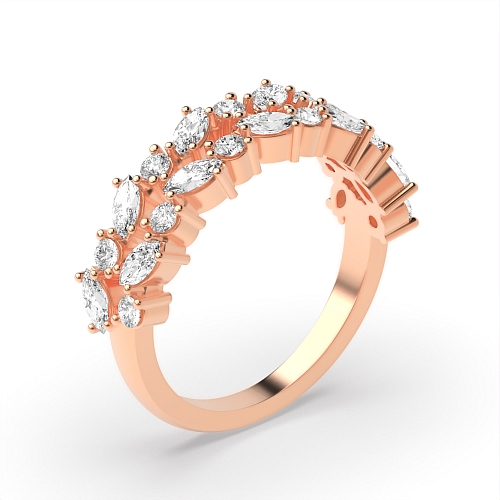 4 Prong Marquise/Round Rose Gold 2 rows Eternity Diamond Rings