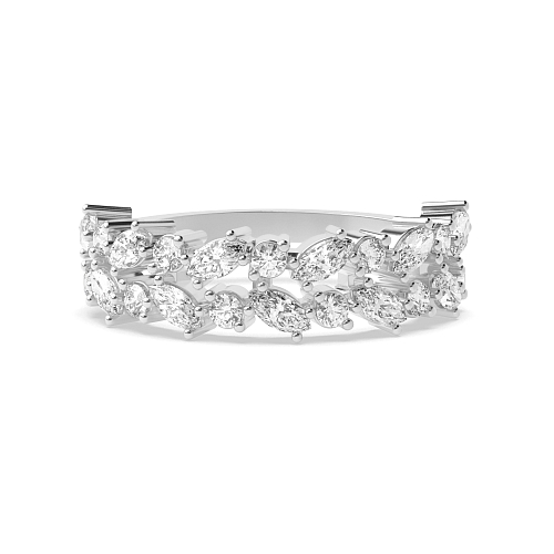 4 Prong Marquise/Round 2 Rows Half Eternity Diamond Ring