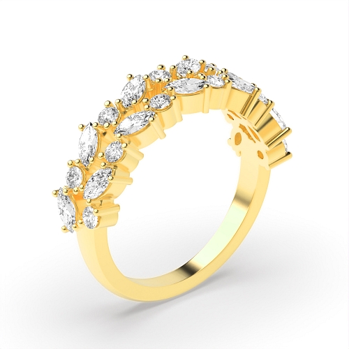 4 Prong Marquise/Round Yellow Gold 2 rows Diamond Rings