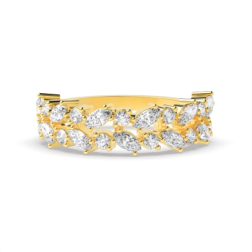 4 Prong Marquise/Round Yellow Gold 2 rows Diamond Rings
