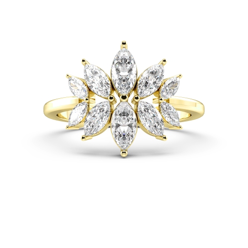 4 Prong Marquise Yellow Gold Cluster Diamond Ring