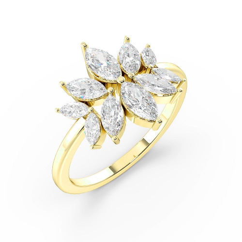 4 Prong Marquise Yellow Gold Unique Cluster Diamond Rings