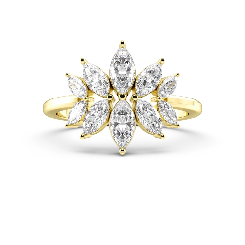 4 Prong Marquise Yellow Gold Unique Cluster Diamond Rings