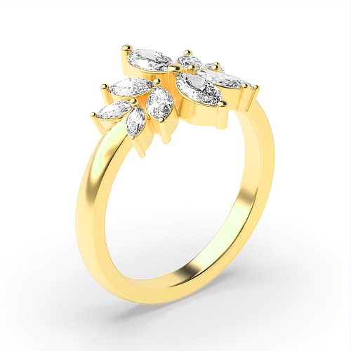 4 Prong Marquise Yellow Gold Unique Black Cluster Diamond Rings