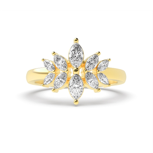 4 Prong Marquise Yellow Gold Unique Black Cluster Diamond Rings
