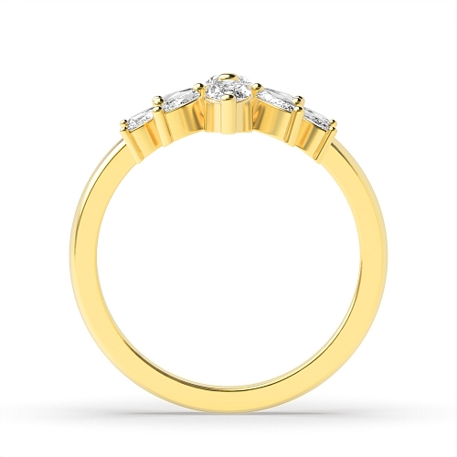 4 Prong Marquise Yellow Gold Unique Black Cluster Diamond Rings