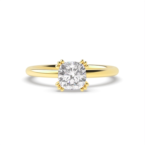 4 Prong Cushion Yellow Gold Tri claws delicate Engagement Rings
