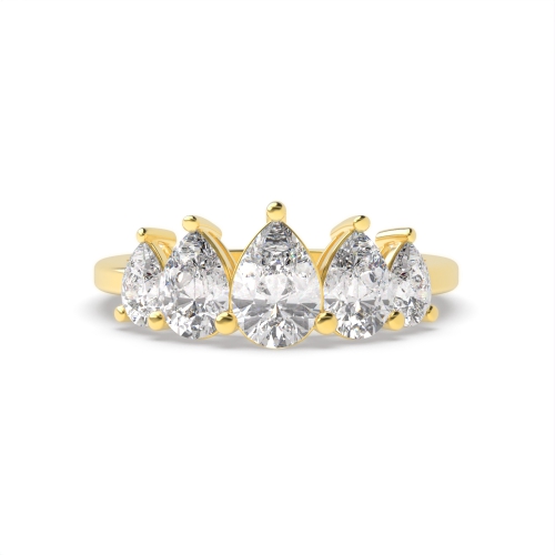 Prong Pear Yellow Gold Five Stone Diamond Ring