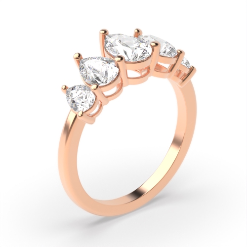 Prong Pear Rose Gold Graduating five Diamond Rings