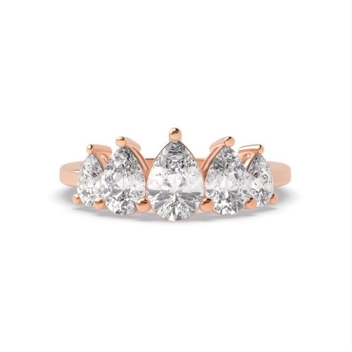 Prong Pear Rose Gold Graduating five Diamond Rings