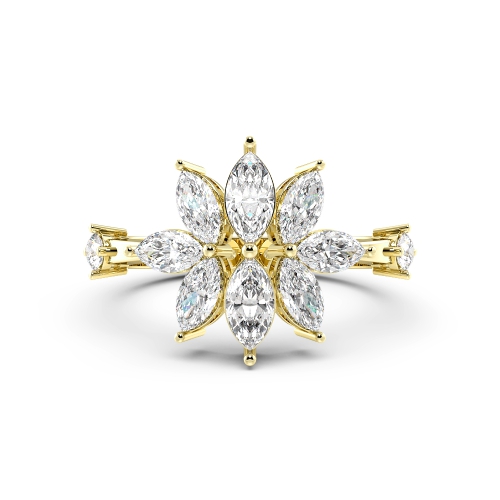 4 Prong Marquise Yellow Gold Cluster Diamond Ring