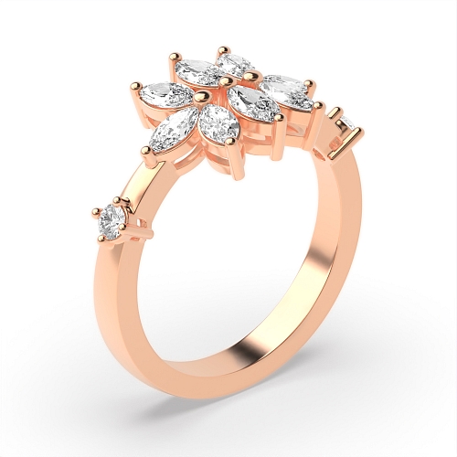 Marquise Rose Gold Cluster with accented round Diamond Rings