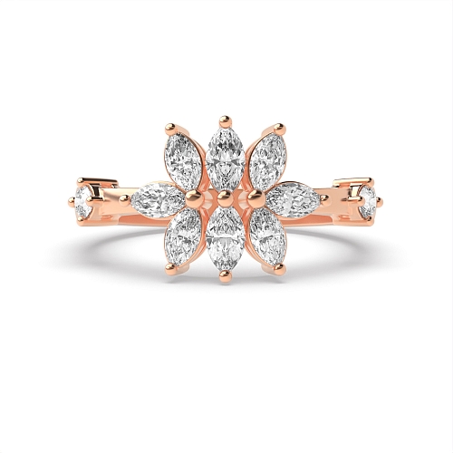 Marquise Rose Gold Cluster with accented round Diamond Rings