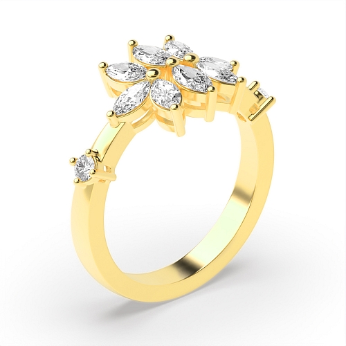 Marquise Yellow Gold with accented round Cluster Diamond Rings