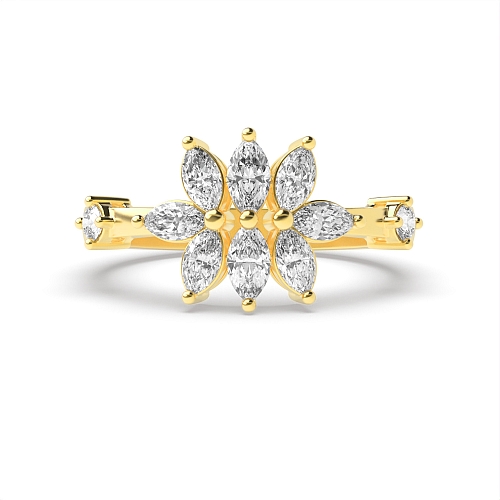 Marquise Yellow Gold with accented round Cluster Diamond Rings